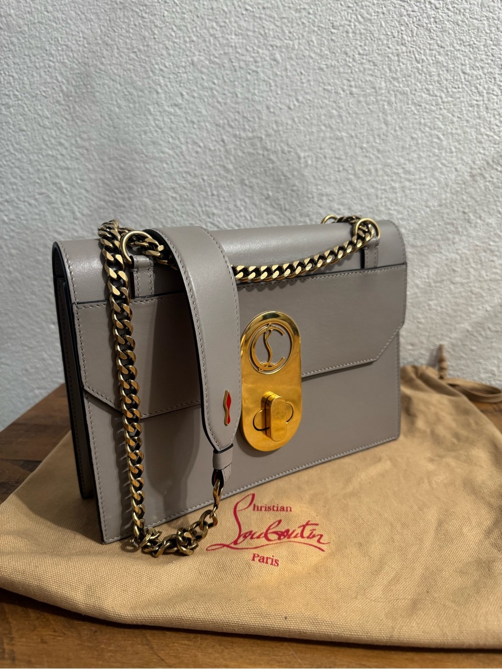 Christian Louboutin Large Elisa Calfskin Leather Shoulder Bag in the color Flume
